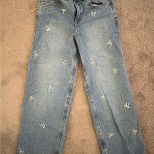 Girls Light Blue Jeans with Bow Accents